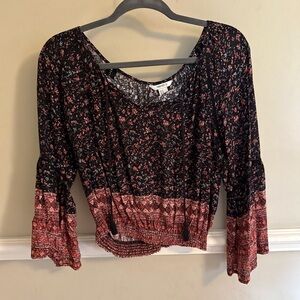 Forever 21 Black and Red Floral Boho Top